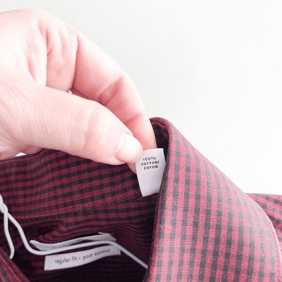 Calvin Klein Mens Button Down Shirt Micro Checkered Regular Fit Red Black 16 - Picture 5 of 9
